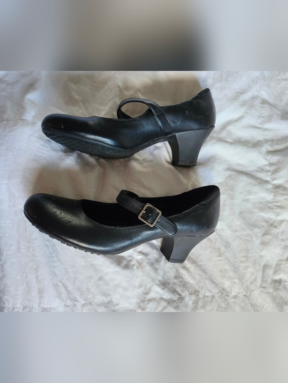 Slip Resistant Black Mary Jane Heels Womens Size 9.5